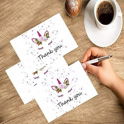 Unicorn Thank You Cards - 4 x 7 Inches of 50 Blank Note Cards with Envelopes - Perfect for Kids and Birthday Parties, Write Happy Gift Notes for Baby, Graduation, Wedding - Magical Pink Unicorn Design