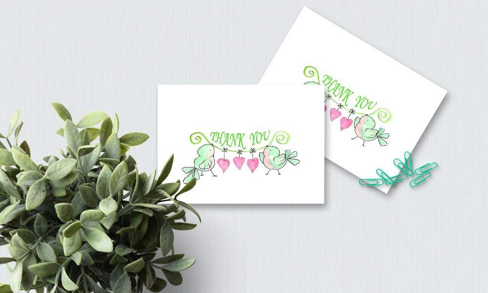 Thank You Cards with Envelopes - Perfect for Business, Anniversary, Graduation, Weddings - 4 x 7 Inches of 50 Amazing White Note Cards with Blank Greeting Space - Beautiful Classy Floral Design