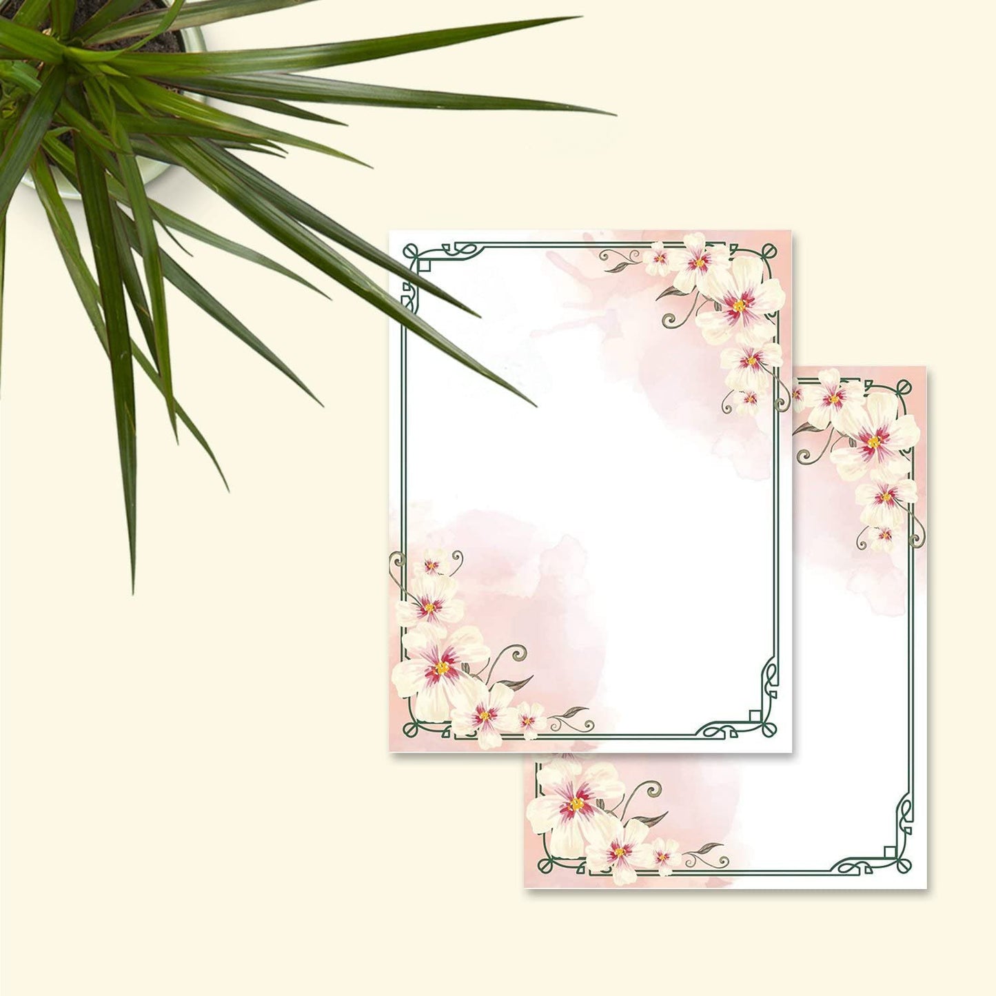 100 Stationery Writing Paper, with Cute Floral Designs Perfect for Notes or Letter Writing - White Orchids