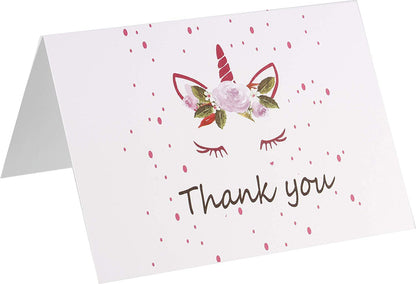 Unicorn Thank You Cards - 4 x 7 Inches of 50 Blank Note Cards with Envelopes - Perfect for Kids and Birthday Parties, Write Happy Gift Notes for Baby, Graduation, Wedding - Magical Pink Unicorn Design