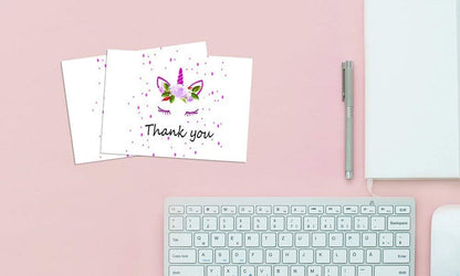 Unicorn Thank You Cards - 4 x 7 Inches of 50 Blank Note Cards with Envelopes - Perfect for Kids and Birthday Parties, Write Happy Gift Notes for Baby, Graduation, Wedding - Magical Pink Unicorn Design