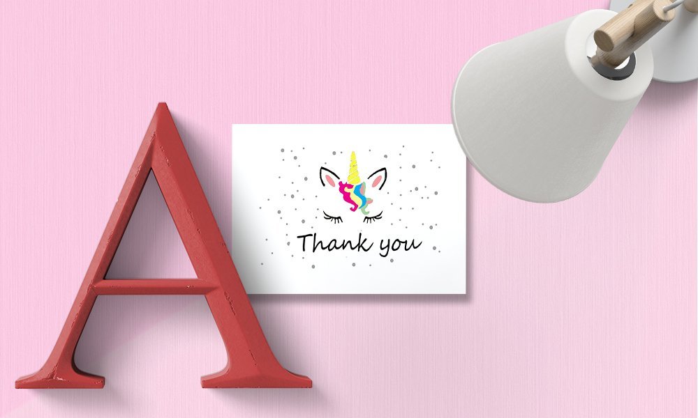 Unicorn Thank You Cards - 4x7 Inches of 50 Blank Card Notes with Envelopes - Perfect for Gift-Greeting Cards for Kids and Birthday Party, Baby Shower, Graduation, Wedding - Yellow Unicorn Horn Design