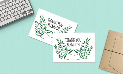 Thank You Cards with Envelopes - 50 Sets of 4x7 Inches Amazing White Blank Note Cards - Perfect for Invitation Letter, Greetings, Announcements for Business, Anniversary etc - Curve-Shaped Leaf Design