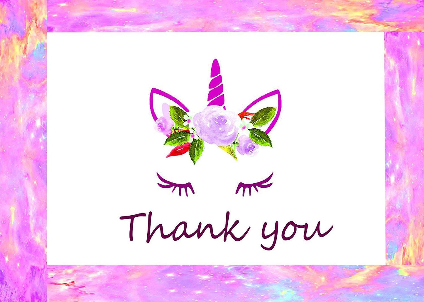 Unicorn Thank You Cards - 4x7 Inches of 50 Purple and Pink Unicorn Design Blank Card Notes with Envelopes - Perfect for Kids and Birthday Parties, Write Happy Gift-Notes for Baby, Graduation, Weddings