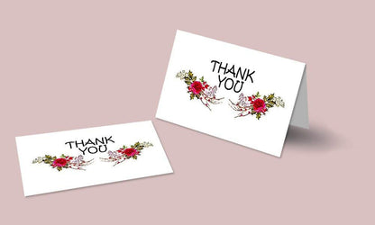 Thank You Cards Set - 4 x 7 Inches of 50 Amazing White Note Cards with Blank Greeting Space - Perfect for Business, Anniversary, Graduations, Weddings - Envelopes Included - Glowing Red Rose Design