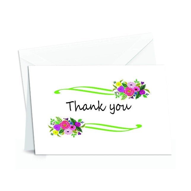 Thank You Cards Set - Perfect Gift for Anniversary, Graduations, Weddings - 50 Amazing 4x7 Inches of White Note Cards with Blank Greeting Space - Envelopes Included - Assorted Elegant Floral Design