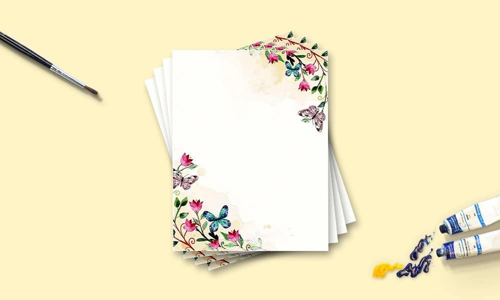 100 Stationery Writing Paper, with Cute Floral Designs Perfect for Notes or Letter Writing - Tulips