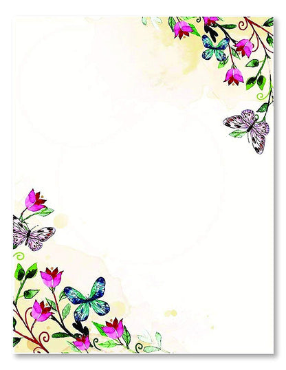 100 Stationery Writing Paper, with Cute Floral Designs Perfect for Notes or Letter Writing - Tulips