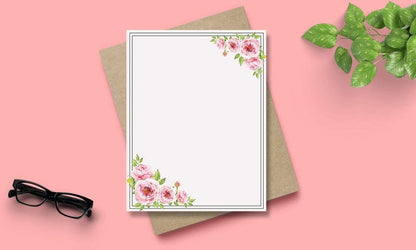 100 Stationery Writing Paper, with Cute Floral Designs Perfect for Notes or Letter Writing - Pink Roses