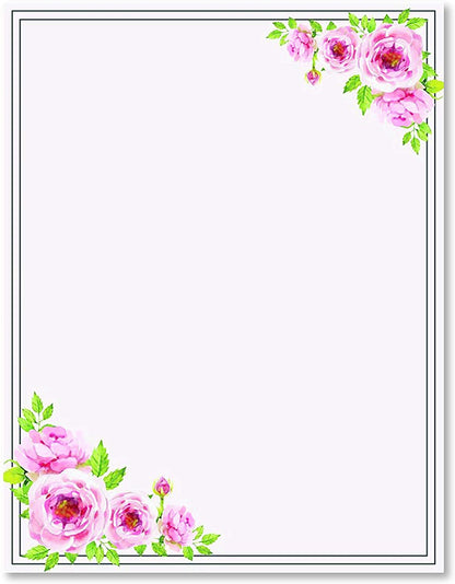 100 Stationery Writing Paper, with Cute Floral Designs Perfect for Notes or Letter Writing - Pink Roses