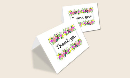 Thank You Cards Set - Perfect for Business, Anniversary, Graduations, Weddings - 4 x 7 Inches of 50 Amazing White Note Cards with Blank Greeting Space and Envelopes - Exquisite Vibrant Floral Design