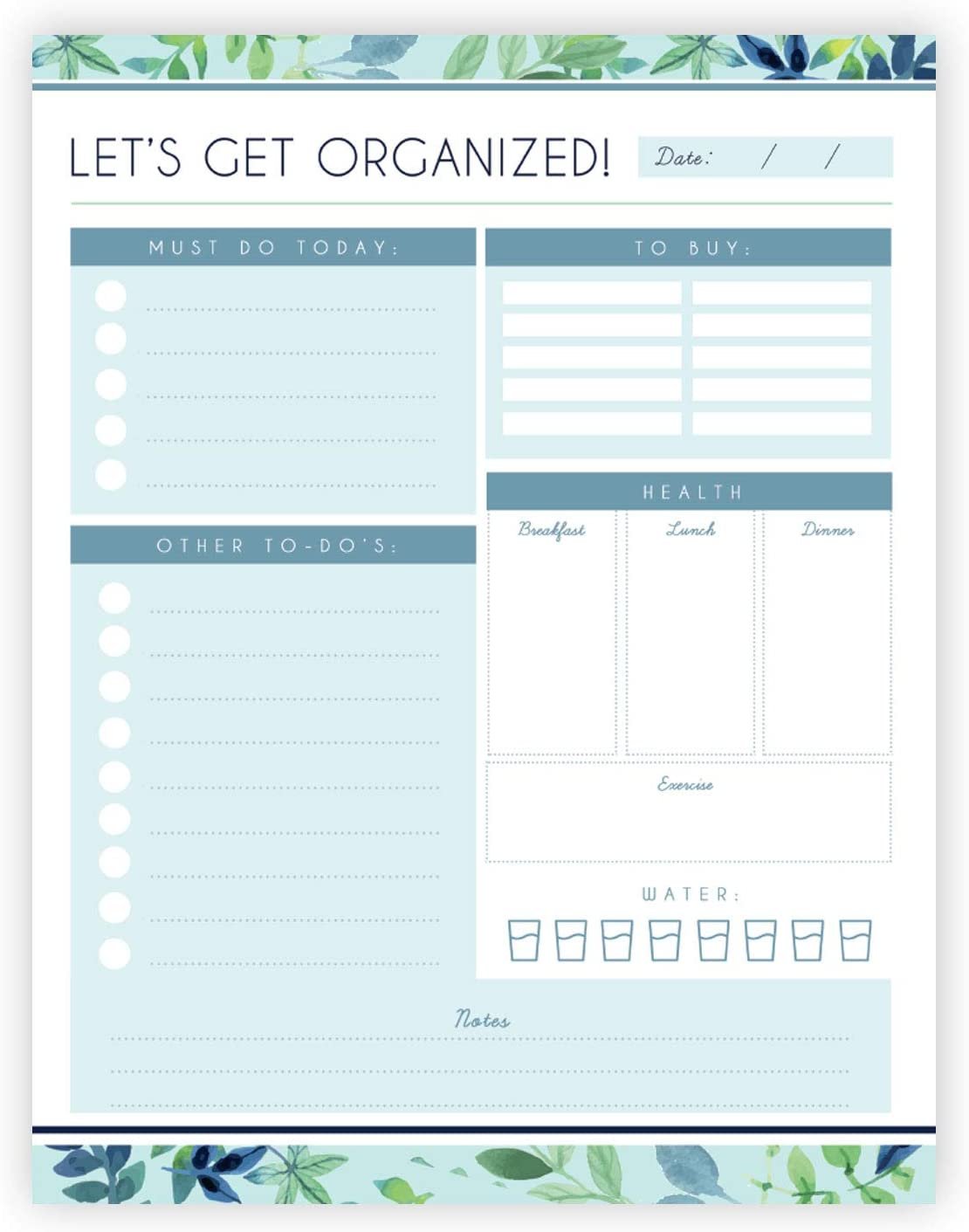 Daily Planner - 8.5x11 Inches of Undated Checklist Organizer Tear-Off Pads with Field Task Notes - for Home and Work Journal, Personal Goals, Scheduling and Planning to-Do List - 50 Sheets - Greenery