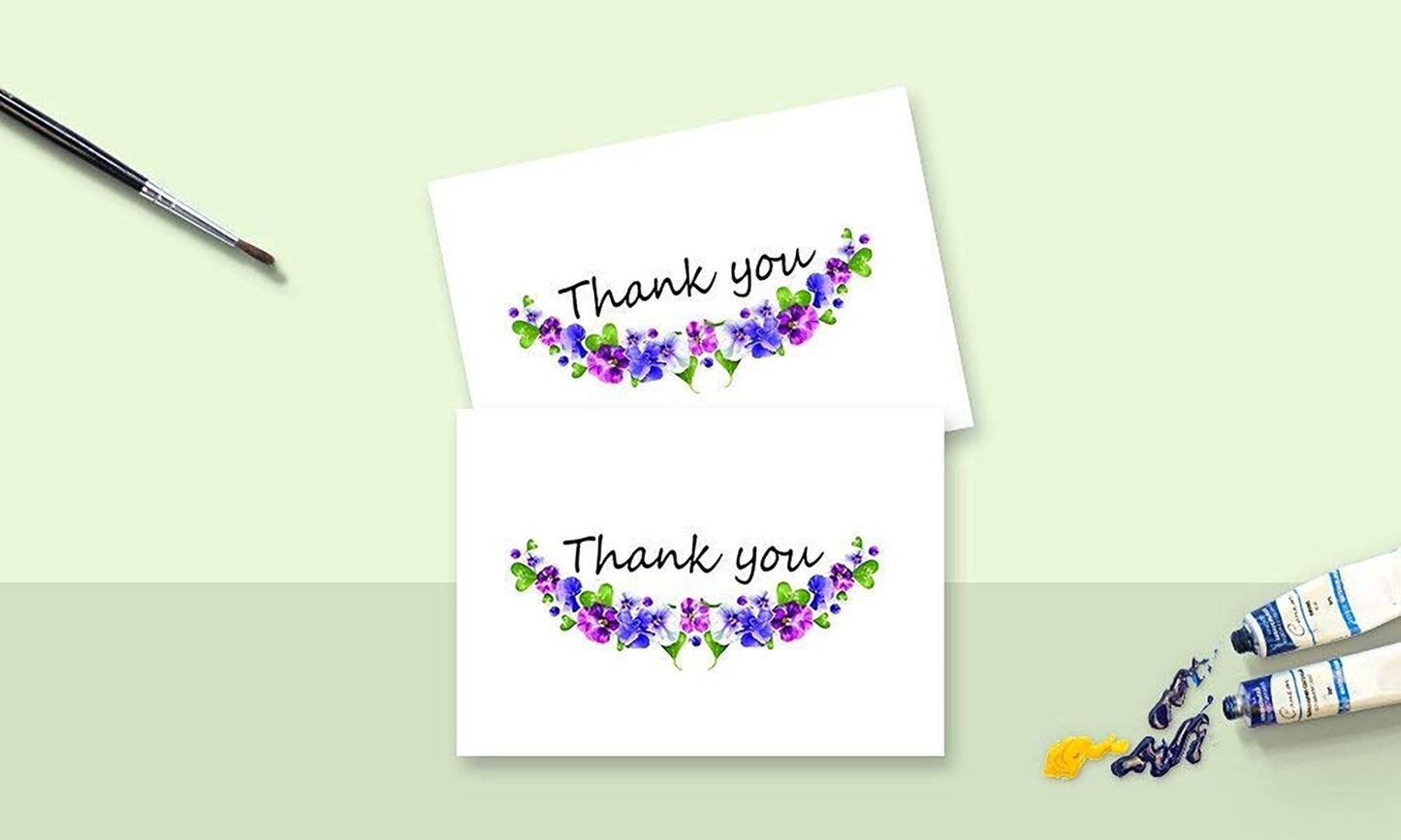 Thank You Cards with Envelopes - 50 Sets of 4 x 7 Inches Amazing White Blank Note Cards - For Invitation Letter, Greetings, Announcements for Business, Anniversary - Beautiful Elegant Floral Design