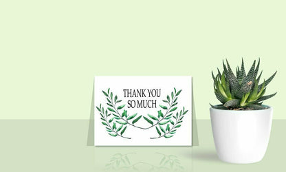 Thank You Cards with Envelopes - 50 Sets of 4x7 Inches Amazing White Blank Note Cards - Perfect for Invitation Letter, Greetings, Announcements for Business, Anniversary etc - Curve-Shaped Leaf Design