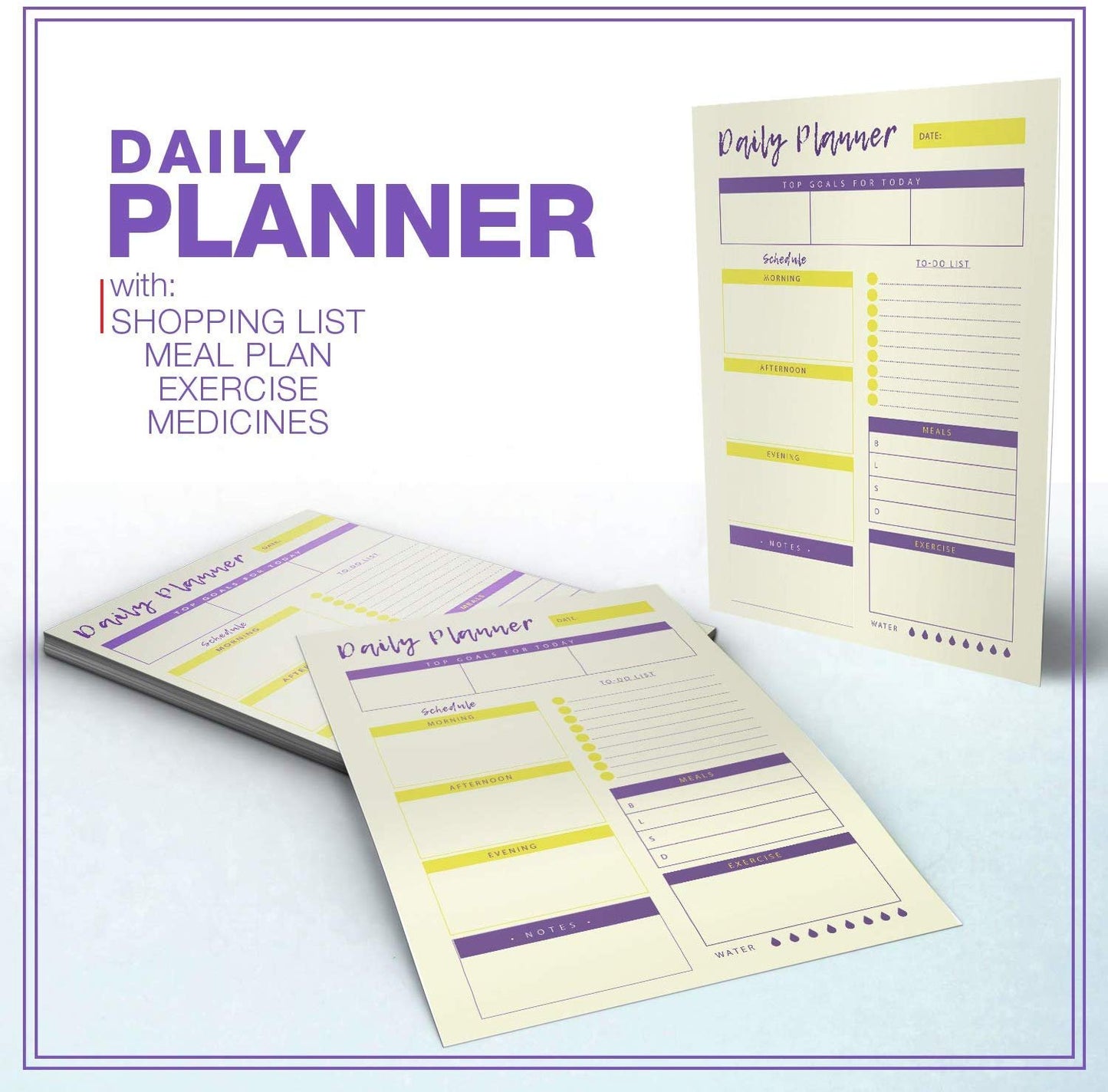 Daily Planner - 50 Sheets of 8.5x11 Inches Undated Checklist Organizer Tear-Off Pads with Field Task Notes- For Home-Work Journal, Personal Goal, Scheduling and Planning To-Do List - Yellow and Violet