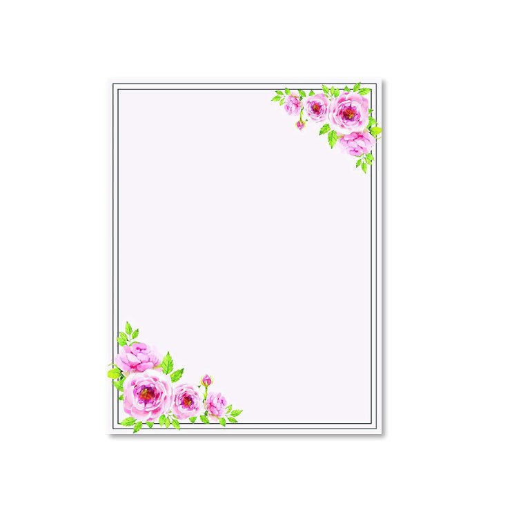 100 Stationery Writing Paper, with Cute Floral Designs Perfect for Notes or Letter Writing - Pink Roses