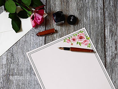 100 Stationery Writing Paper, with Cute Floral Designs Perfect for Notes or Letter Writing - Pink Roses