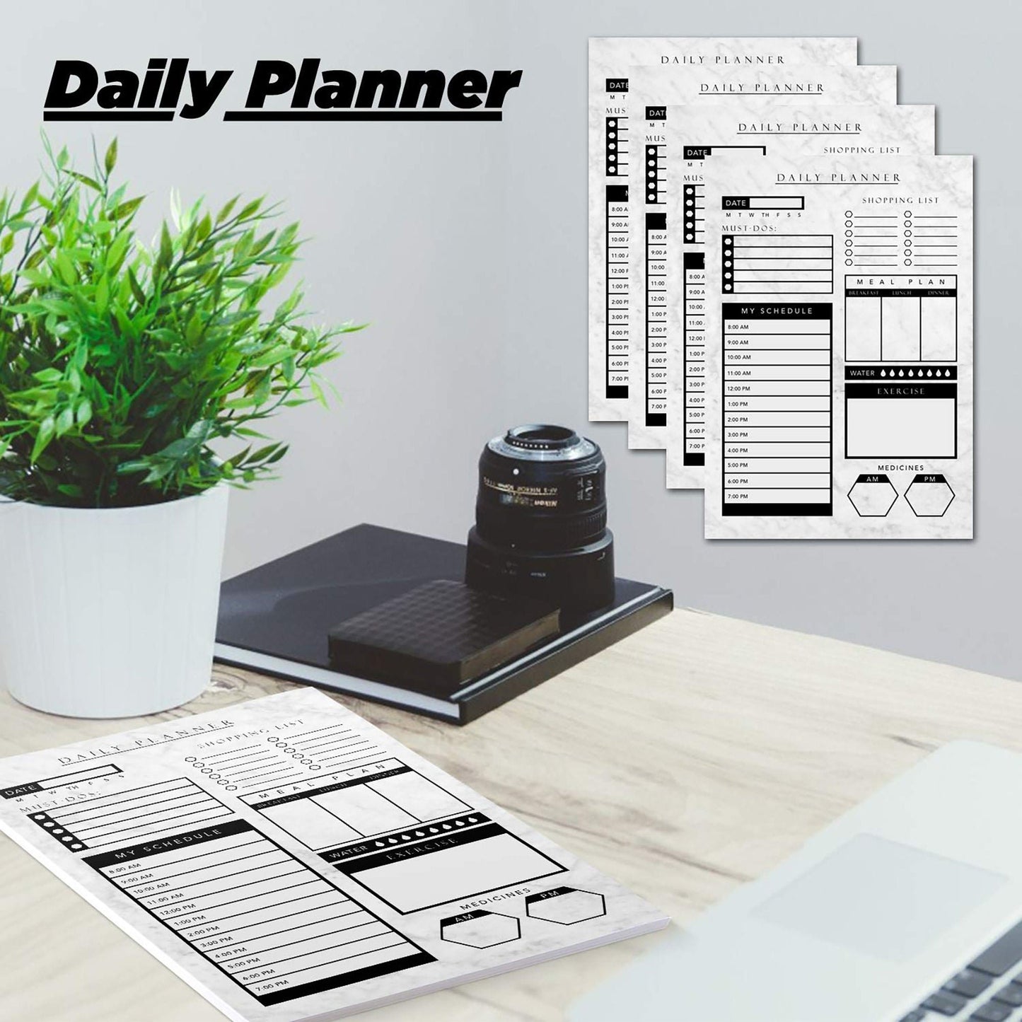 Daily Planner - 8.5x11 Inches Undated Checklist Organizer Tear-Off Pads with Field Task Notes - for Home and Work Journal, Personal Goal, Scheduling and Planning to-Do List - 50 Pcs - Black and White