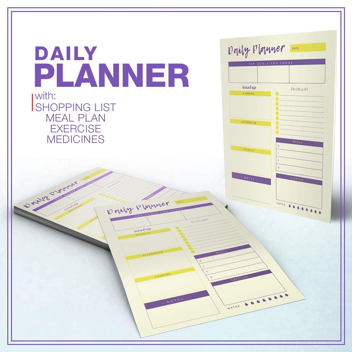 Daily Planner - 50 Sheets of 8.5x11 Inches Undated Checklist Organizer Tear-Off Pads with Field Task Notes- For Home-Work Journal, Personal Goal, Scheduling and Planning To-Do List - Yellow and Violet