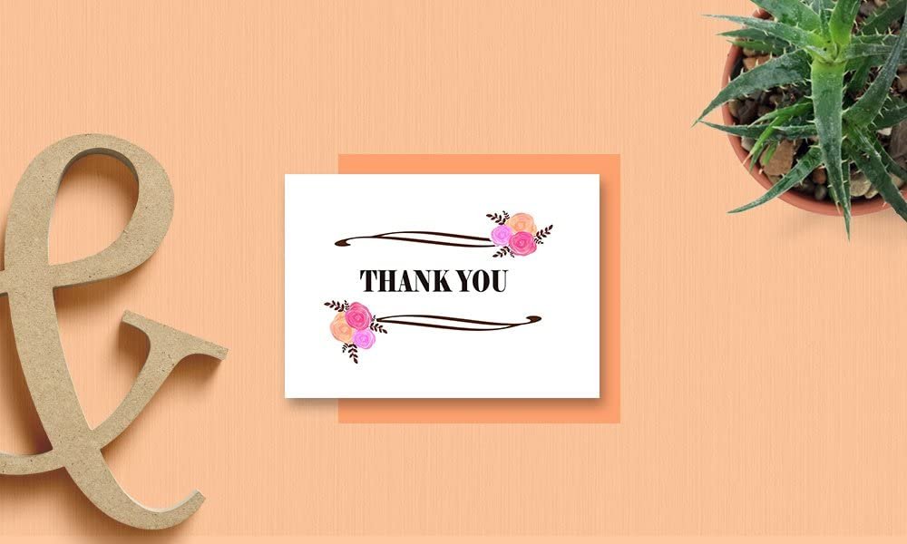 Thank You Cards with Envelopes - Perfect for Business, Anniversary, Graduation, Weddings - 4 x 7 Inches of 50 Amazing White Note Cards with Blank Greeting Space - Beautiful Classy Floral Design