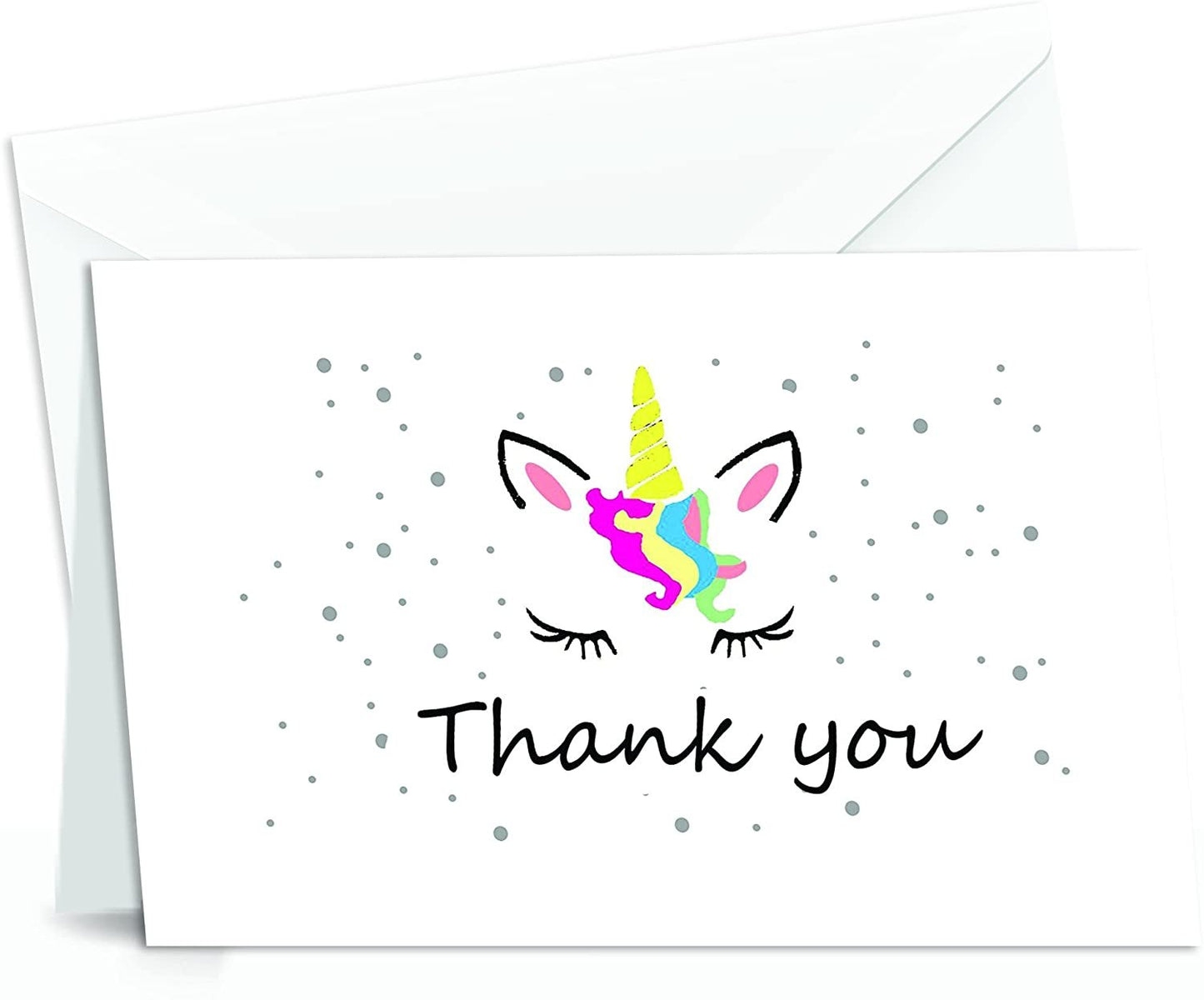 Unicorn Thank You Cards - 4x7 Inches of 50 Blank Card Notes with Envelopes - Perfect for Gift-Greeting Cards for Kids and Birthday Party, Baby Shower, Graduation, Wedding - Yellow Unicorn Horn Design