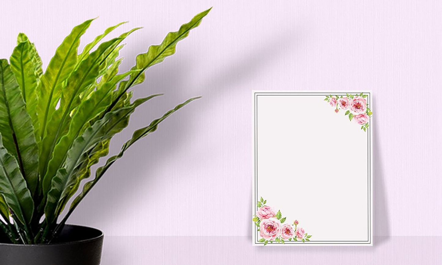 100 Stationery Writing Paper, with Cute Floral Designs Perfect for Notes or Letter Writing - Pink Roses