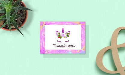 Unicorn Thank You Cards - 4x7 Inches of 50 Purple and Pink Unicorn Design Blank Card Notes with Envelopes - Perfect for Kids and Birthday Parties, Write Happy Gift-Notes for Baby, Graduation, Weddings