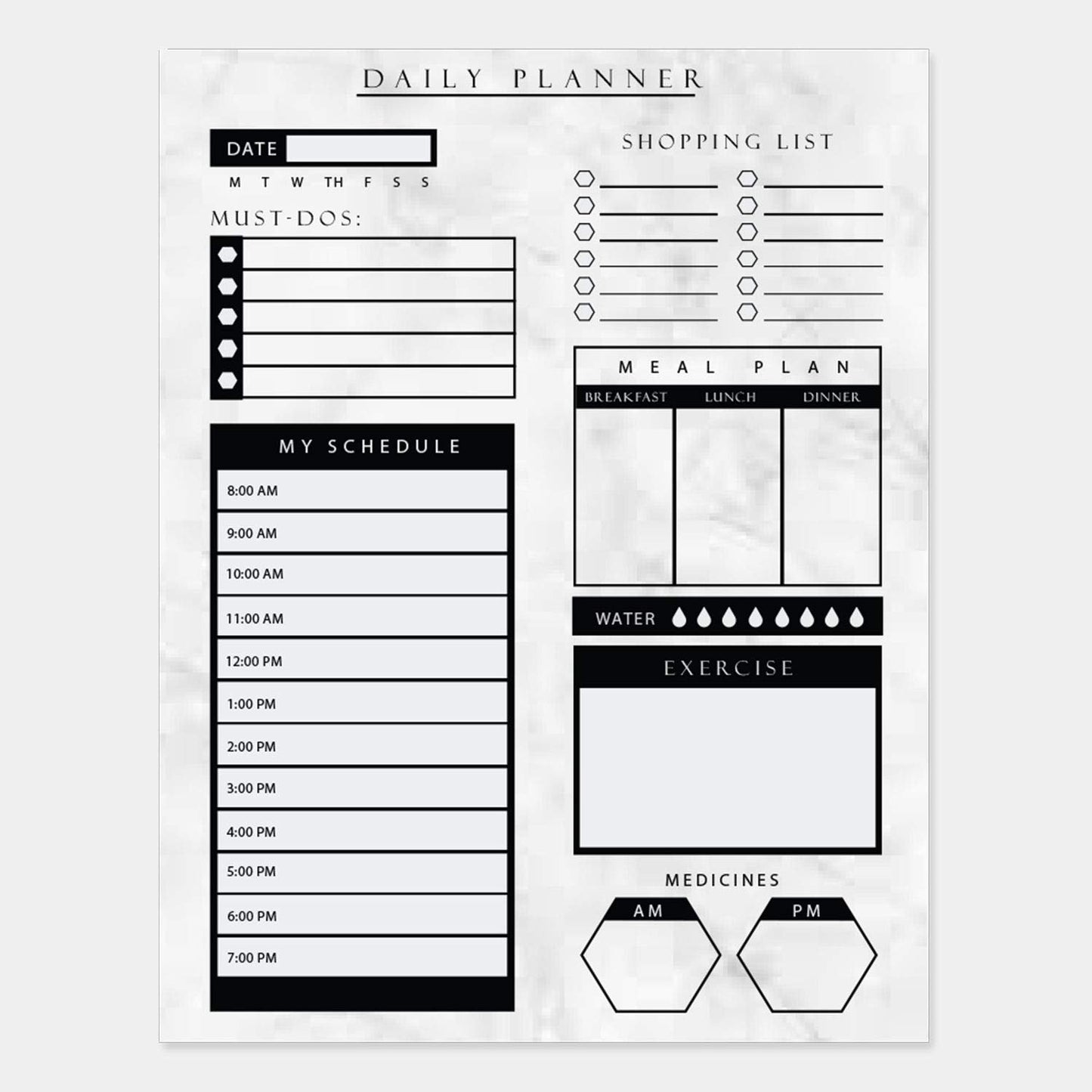 Daily Planner - 8.5x11 Inches Undated Checklist Organizer Tear-Off Pads with Field Task Notes - for Home and Work Journal, Personal Goal, Scheduling and Planning to-Do List - 50 Pcs - Black and White