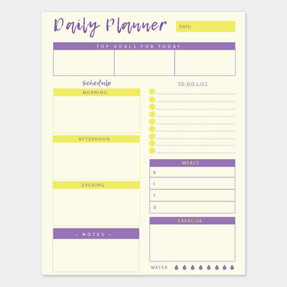 Daily Planner - 50 Sheets of 8.5x11 Inches Undated Checklist Organizer Tear-Off Pads with Field Task Notes- For Home-Work Journal, Personal Goal, Scheduling and Planning To-Do List - Yellow and Violet