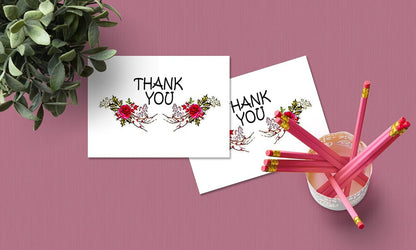 Thank You Cards Set - 4 x 7 Inches of 50 Amazing White Note Cards with Blank Greeting Space - Perfect for Business, Anniversary, Graduations, Weddings - Envelopes Included - Glowing Red Rose Design