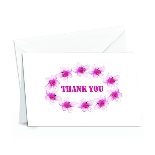 Thank You Cards - 4 x 7 Inches of 50 Amazing White Note Cards with Blank Greeting Space - Perfect for Business, Anniversary, Graduations, Weddings - Envelopes Included - Pink Blooming Floral Design