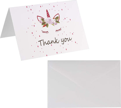 Unicorn Thank You Cards - 4 x 7 Inches of 50 Blank Note Cards with Envelopes - Perfect for Kids and Birthday Parties, Write Happy Gift Notes for Baby, Graduation, Wedding - Magical Pink Unicorn Design