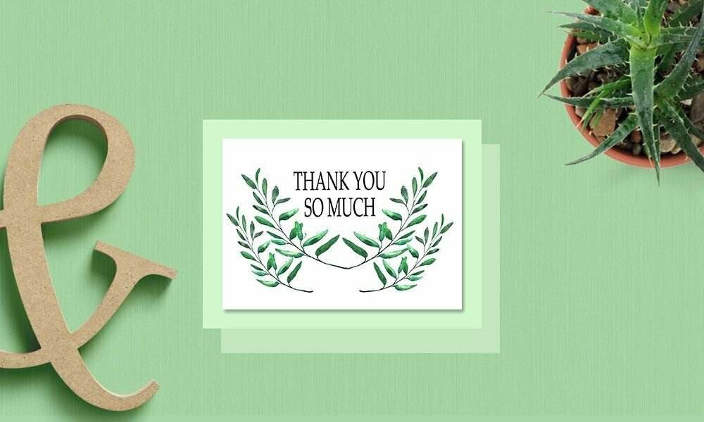 Thank You Cards with Envelopes - 50 Sets of 4x7 Inches Amazing White Blank Note Cards - Perfect for Invitation Letter, Greetings, Announcements for Business, Anniversary etc - Curve-Shaped Leaf Design