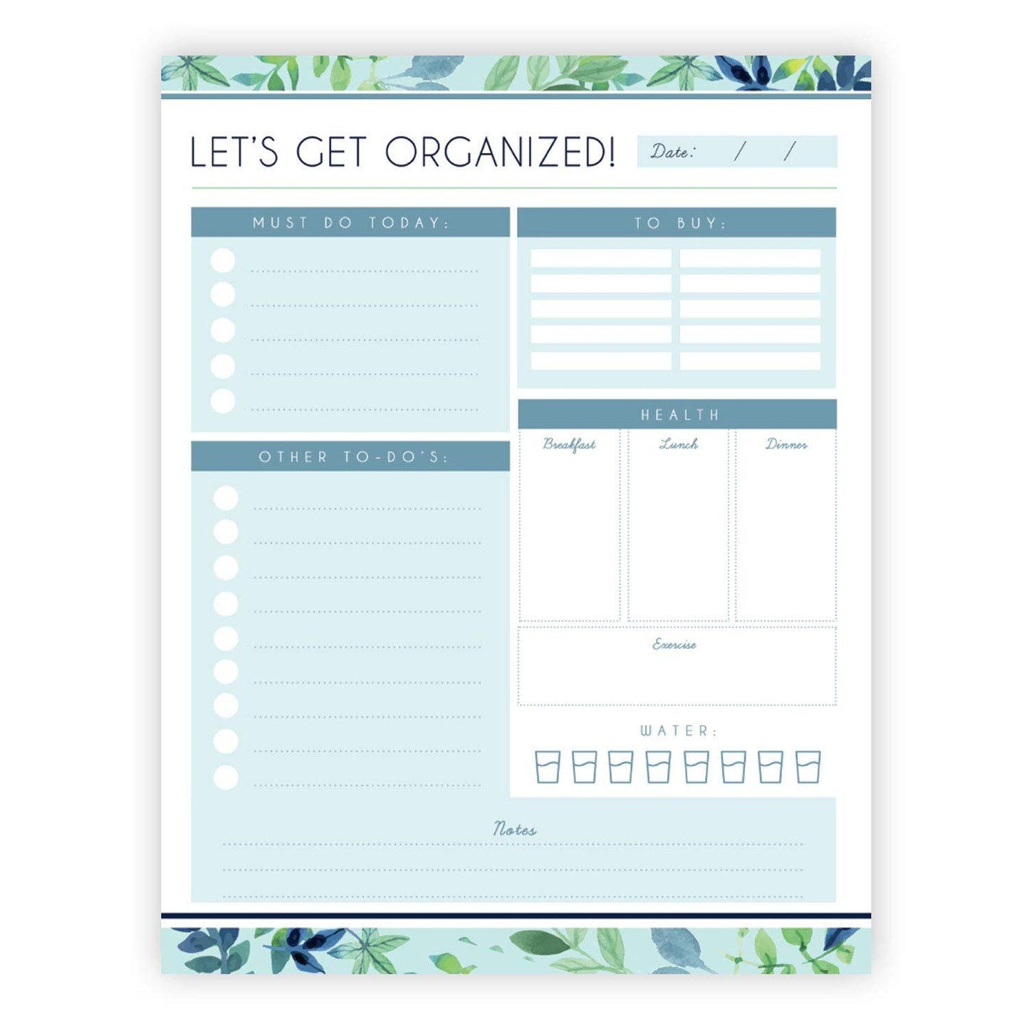 Daily Planner - 8.5x11 Inches of Undated Checklist Organizer Tear-Off Pads with Field Task Notes - for Home and Work Journal, Personal Goals, Scheduling and Planning to-Do List - 50 Sheets - Greenery